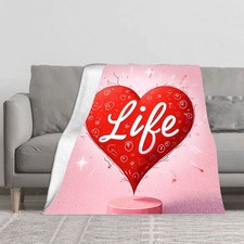 Durable Soft  Warm Flannel Blanket -Cozy Heart Design for Sofa Travel Bed Chair