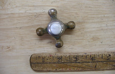 Vntg Unbr Brass With White Porcelain Cross Faucet Handle,HOT,1-3/4" Wide,1" Tall