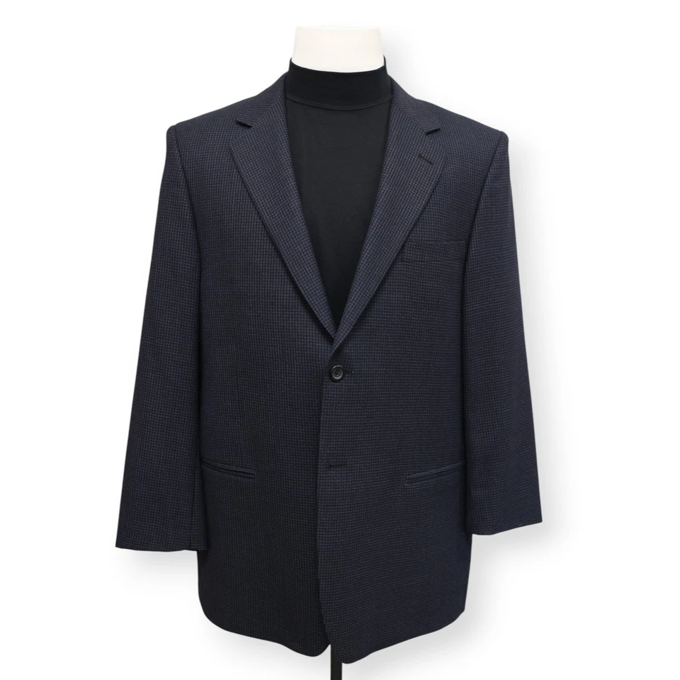 JOSEPH & FEISS Hombre Azul Negro Estampado LANA Abrigo Deportivo Traje Chaqueta Blazer 44 R Foto 2 de 4