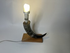Vintage Horn Table Lamp Quirky Old Light on Wooden Stand Unusual Lighting