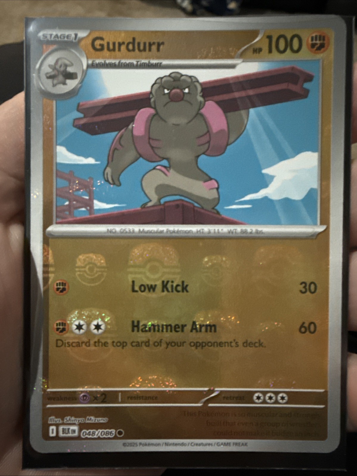 Pokémon TCG Gurdurr Black Bolt 48/86 Master Ball Common NM