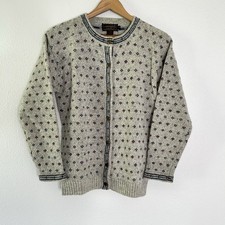 Vtg Eddie Bauer Womens Wool Nylon Cardigan Sweater S All Over Design Nordic