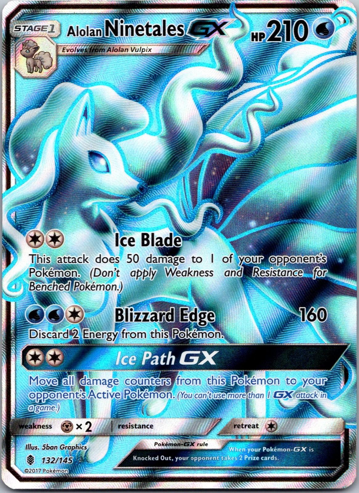 Alolan Ninetales GX (Full Art) 132/145 Guardians Rising Pokemon TCG Holo UR HP