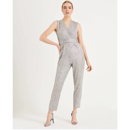 Phase Eight Frankie Foil Jumpsuit Womens UK16 Silver Sleeveless NWOT