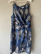 Monsoon Blue & Gold Abstract Print Occasion Dress Size 14 Wedding Guest, Races