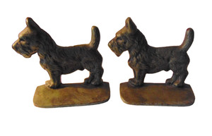 CAST IRON SCOTTY DOG BOOKENDS-VINTAGE---PATINA-SIGNED