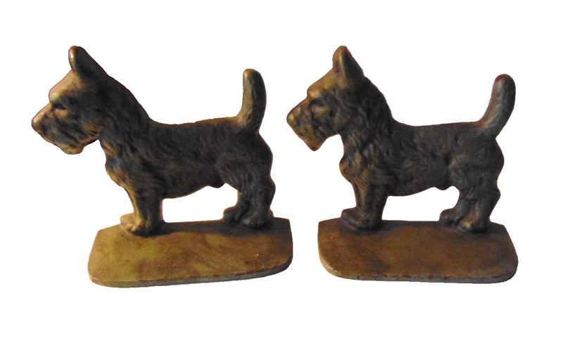 CAST IRON SCOTTY DOG BOOKENDS-VINTAGE---PATINA-SIGNED