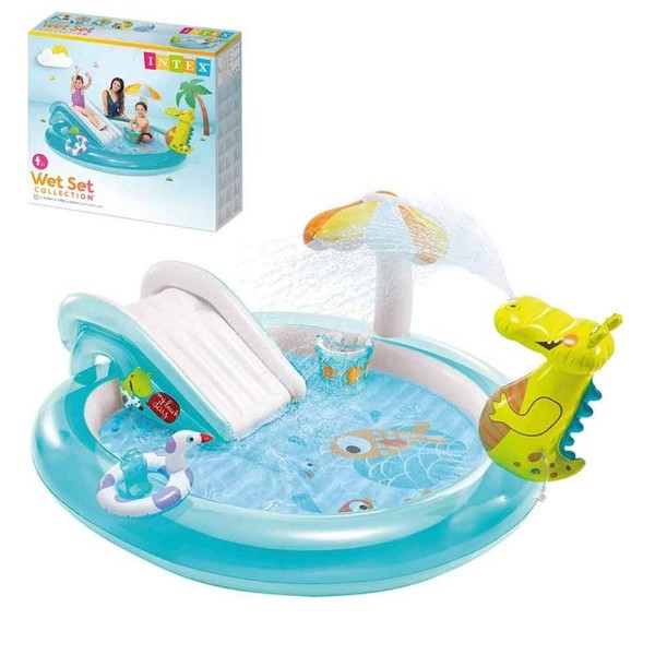 Intex Kinder Swimming Pool Planschbecken Krokodil Wasserdusche Wasserrutsche Neu-image