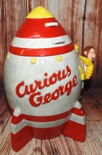 1998 Vandor Curious George Rocket Ship Cookie Jar
