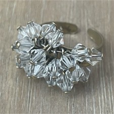 Retro Gold Costume Cluster Crystal Flower Cocktail Fashion Ring Clear Beaded