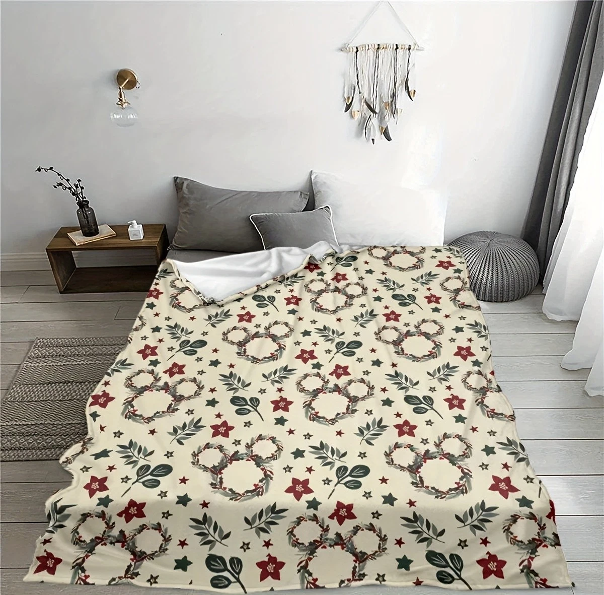 Mickey Mouse Christmas Wreath Flannel Blanket | Holiday Decoration, Festive Gift