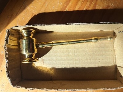 Vintage Solid Brass Gavel Desk Ornament Paperweight Judge 