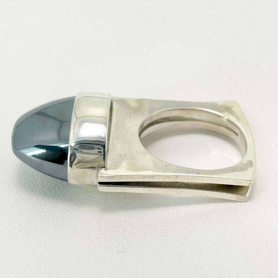 Anel Vintage GEORG JENSEN Prata Esterlina Hematita #A89 EUA 5.25 Autêntico Usado - Imagem 4 de 4
