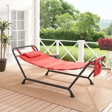 Polyester Hammock w/ Stand and Pillow for Outdoor Patio Assembled Length 90.55"