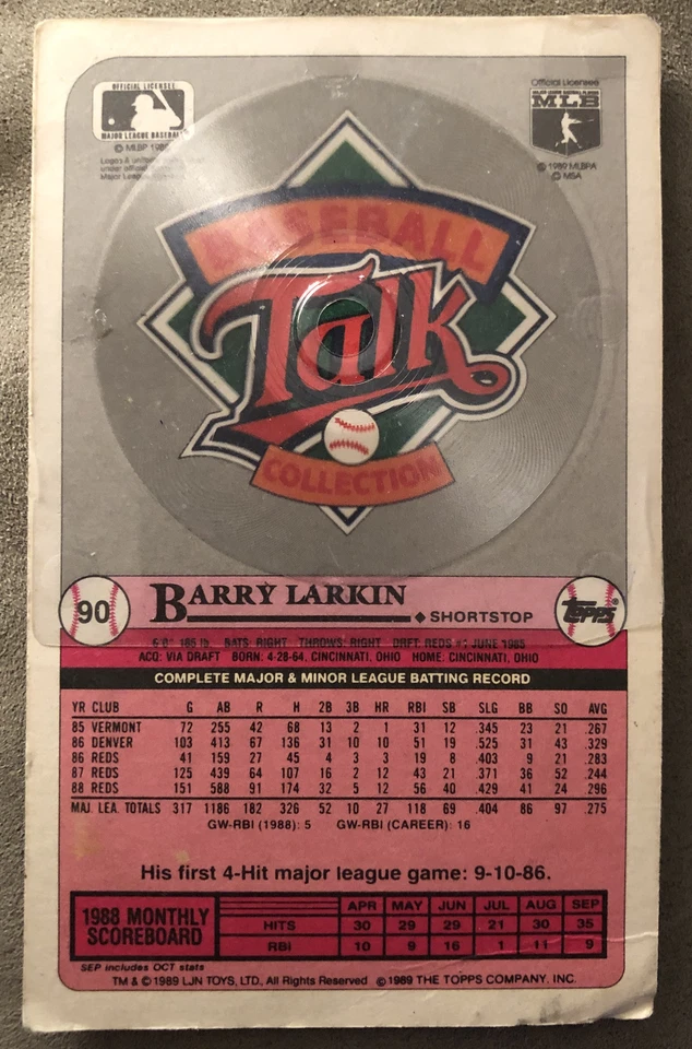 1989 Topps Barry Larkin Talk Collection Baseball Card 90 Low-Grade Corner Dings - Image 2 of 2