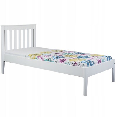 Einzelbett 90x200 GRES + Lattenrost, weiße Farbe, Massivholz MOBELD