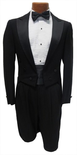 Men's Black Wool Tuxedo Tailcoat & Optional Pants - Formal Evening Wear Size 37R