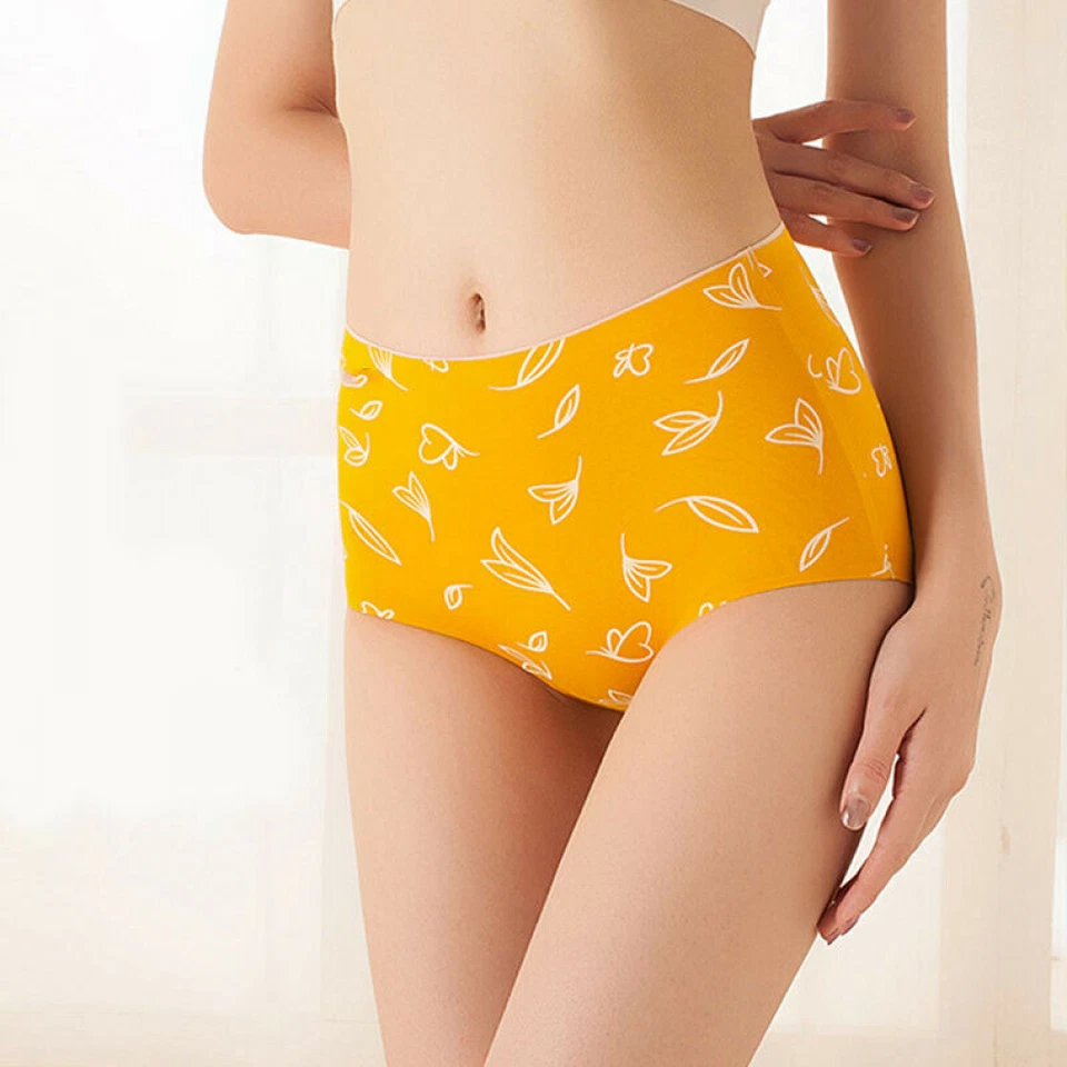 Lencería para mujer suave de algodón sin costuras cintura alta calzoncillos estampados bragas ropa interior Foto 4 de 4