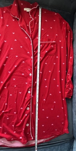 Laura Ashley Nightgown Cotton Red Pink Hearts Long Sleeve Size M Logo Button Up - Picture 9 of 13