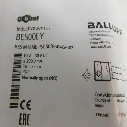 NEW Balluff BES00EY Cylindrical Proximity Sensor PNP-NO Output 5mm Range - Picture 3 of 3