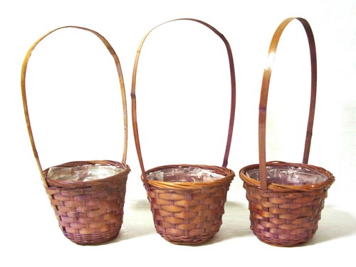 (DQ057) MACETERO CESTA CESTO MIMBRE BAMBU MEDIANA ASA ALTA COLORES VARIADO - Picture 9 of 10