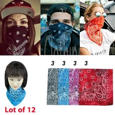 Lot of 12 BANDANA Paisley Face Mask Head Wrap Cotton Neck Cover Assorted Colors