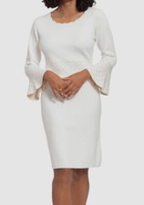 London Times Womens Ivory Bell Sleeve Sweater Dress Petite Size PM