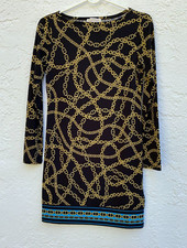 NWT MK Michael Kors Scoop Neck Golden Ring Pattern Dress Black SZ P
