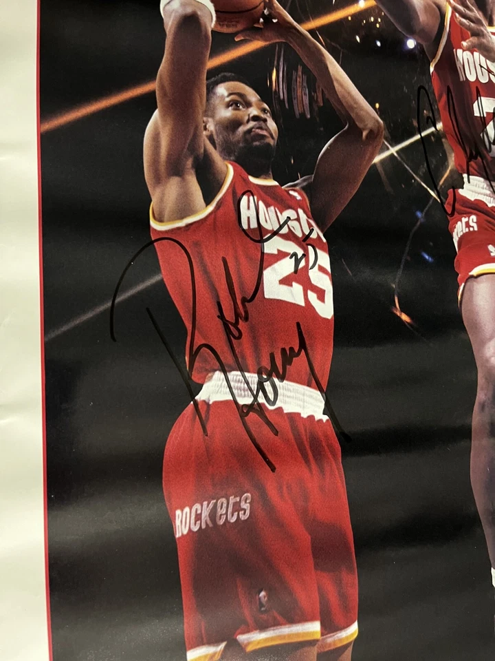 HAKEEM OLAJUWON CLYDE DREXLER Clutch City 1995 Houston Rockets Signed Poster - Image 4 of 4