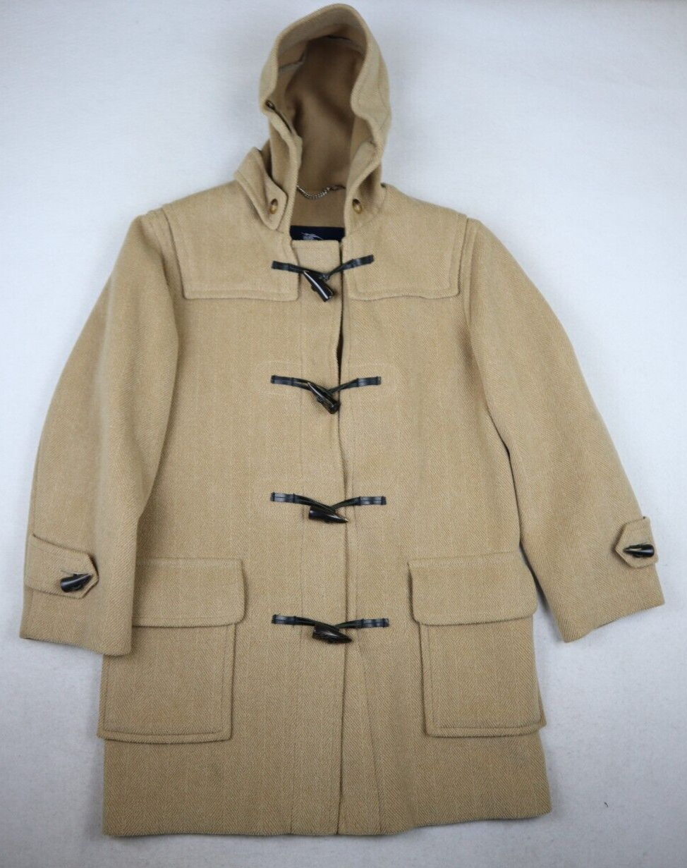 BURBERRY WOMEN'S BEIGE 100 WOOL DUFFLE COAT HOOD TOGGLES SEE
