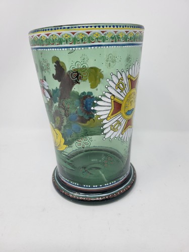 Theresienthal Bohemian Enamaled Flip Glass Shaped Vase Floral Vase 7" C. 1890 - Picture 10 of 19