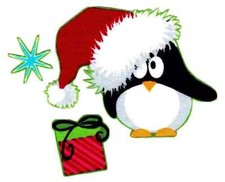 penguin santa fabric applique iron on not embroidered 4 inch 3pc