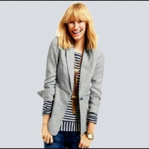 CABI Style# 215 Womens Sz 4 GREY/BLUE BLAZER LINEN COTTON BLEND LS - Picture 3 of 6
