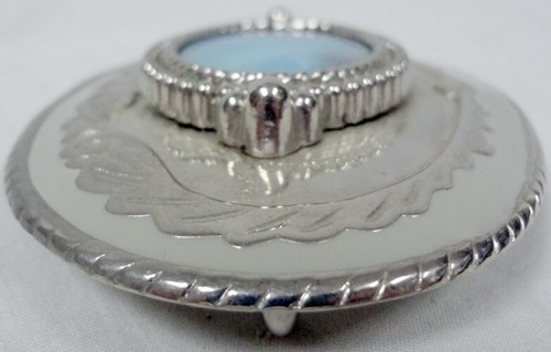 Fibbia per cintura vintage antica western argento acciaio inox con gemma opale blu! - Foto 4 di 9