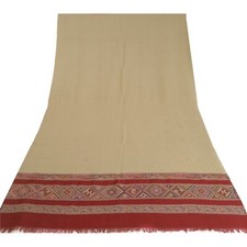 Sanskriti Vintage Long Ivory/Red Woolen Shawl Pure Woven Scarf Throw Soft Stole