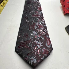 Brand Q Slim Tie Black/Maroon /Gray Paisley 60”x 2.75” Necktie