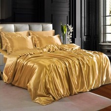 6PCS SATIN SILK ✔ COMPLETE BEDDING SET ✔ DUVET COVER FITTED SHEET 4 PILLOW CASES