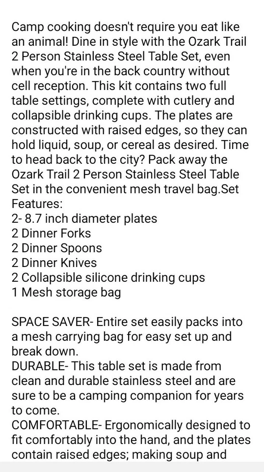 Metal Table Set 2 Person Camp Table Setting Collapsible Cup Ozark Trail Camping - Image 3 of 4