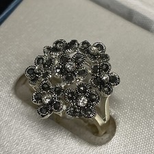 Dazzling Vintage MCM 925 Sterling Silver Marcasite  Cubic Zirconia Size 7 Ring