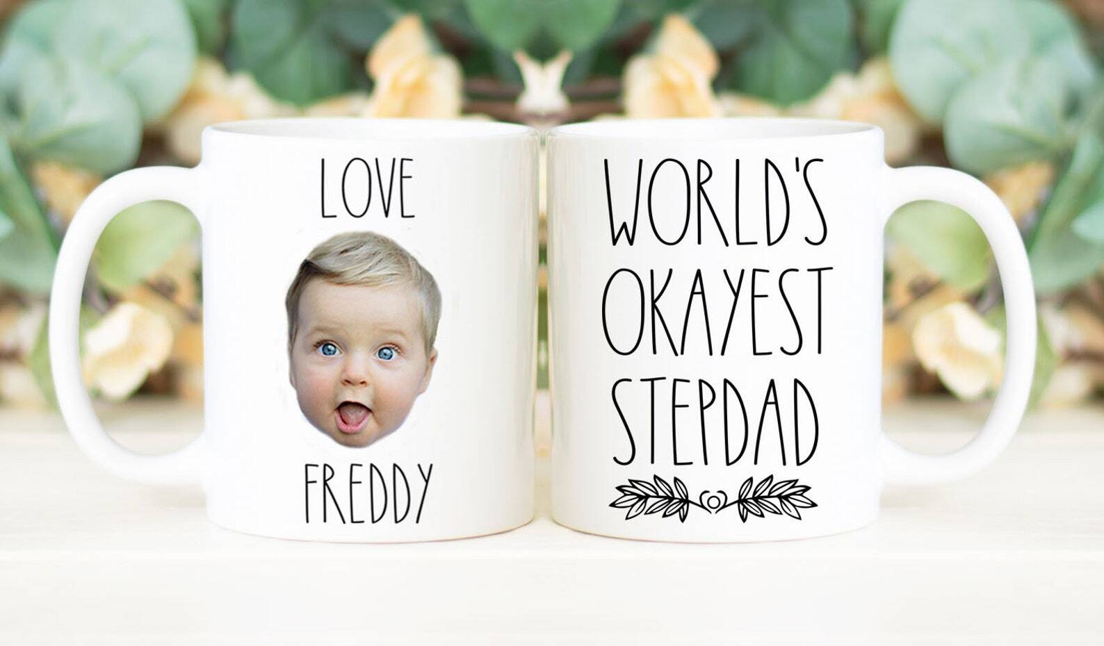 World's Okayest Stepdad Coffee Mug Father's Day Gift Personalized With Photo Of