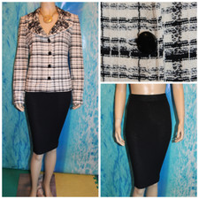 ST. JOHN Collection White Jacket Black Skirt L 12 10 2pc Suit Embroidered Plaid