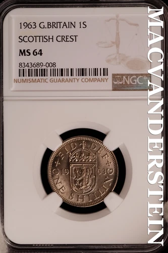Great Britian:1963 Scottish Crest Shilling-NGC MS 64 Brilliant Unc #SLG207