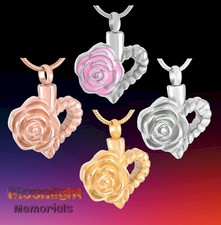 New Heart Rose Flower Cremation Urn Keepsake Ashes Memorial Necklace