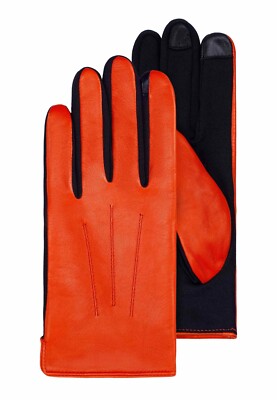 Orange Lederhandschuhe kombiniert mit schwarzem Elasthan Marke Kessler
