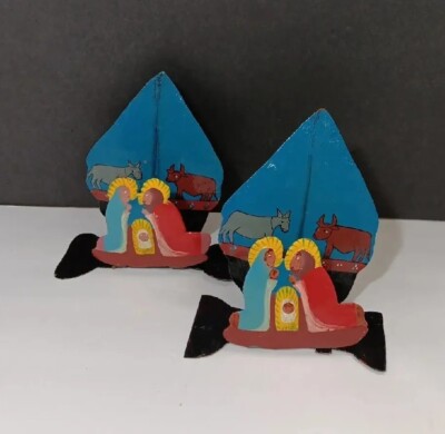 Handmade Painted Multicolored Steel Drum NATIVITY christmas Napkin Holder Set 2