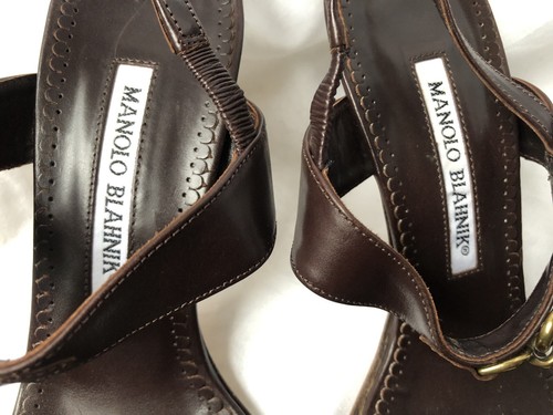 Manolo Blahnik Brown Stitched Leather Buckled Strappy High Heel Sandals SZ 35.5! - Picture 4 of 12
