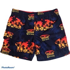 Corona Extra Swim Trunks Mens Medium Cargo Beer Blue Palm Trees Boardshorts