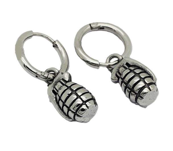 Unisex Stainless Steel Hand Grenade Hoop Earrings 19mm-image