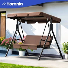 3 Person Porch Hanging Swing Patio Chair Outdoor Waterproof w/ Adjustable Canopy
