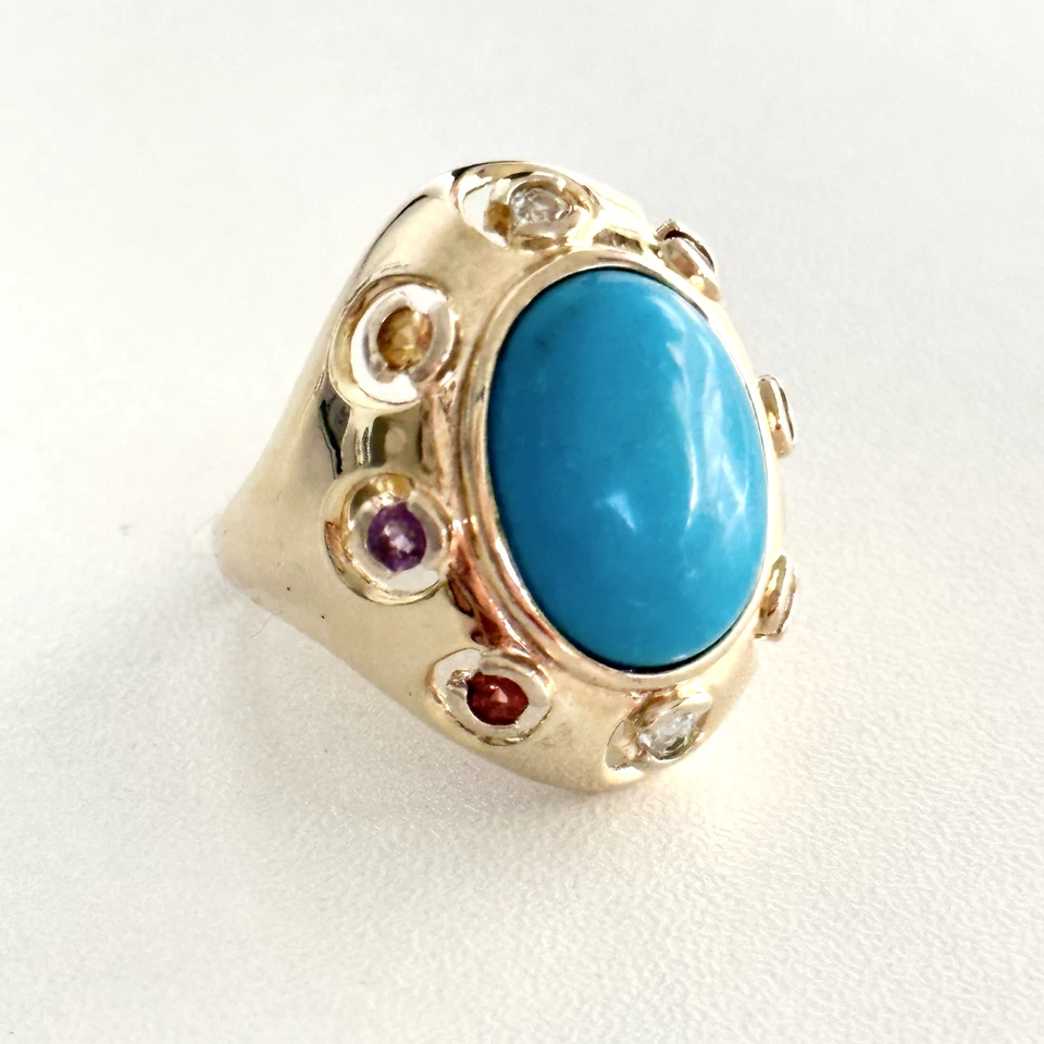 Ross Simons 925 Sterling Silver Vermeil Turquoise Multi Gemstone Ring Size 6.75 - Image 4 of 4